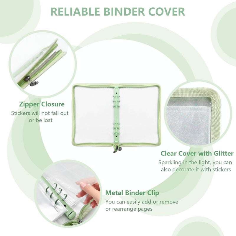 NOCAFI Sticker Organizer Binder Storage Book A5 Reusable Sticker Book Collecting Holder Display Album with 220 Pockets and Zipper Closure (Green) - Image 2